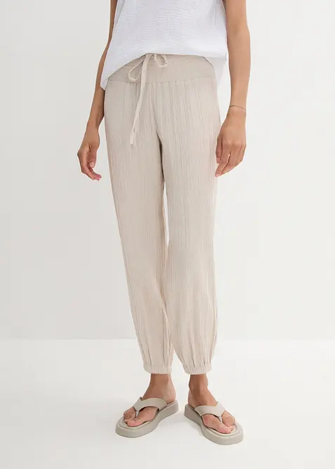 Pantaloni in mussola con vita a smock, bonprix