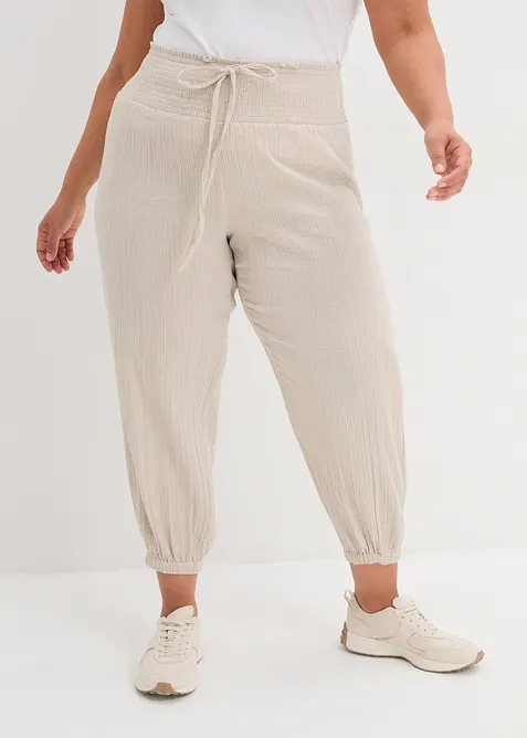Pantaloni in mussola con vita a smock, bonprix
