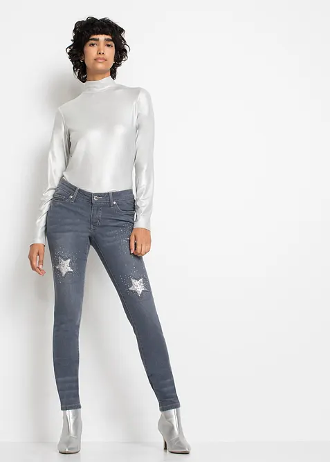 Jeans skinny con stelle, vita bassa, bonprix