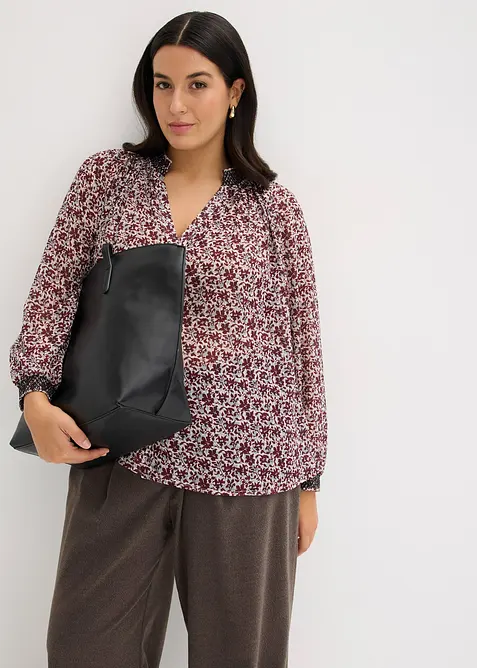 Blusa in chiffon con fantasia e ricamo, bonprix