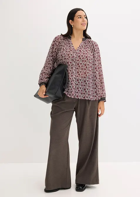 Blusa in chiffon con fantasia e ricamo, bonprix