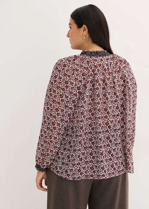 Blusa in chiffon con fantasia e ricamo, bonprix