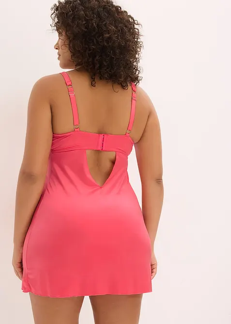 Baby-doll in materiale lucido con ricami floreali, bonprix