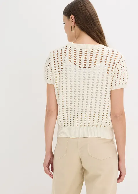 Maglia traforata a maniche corte in puro cotone, bonprix