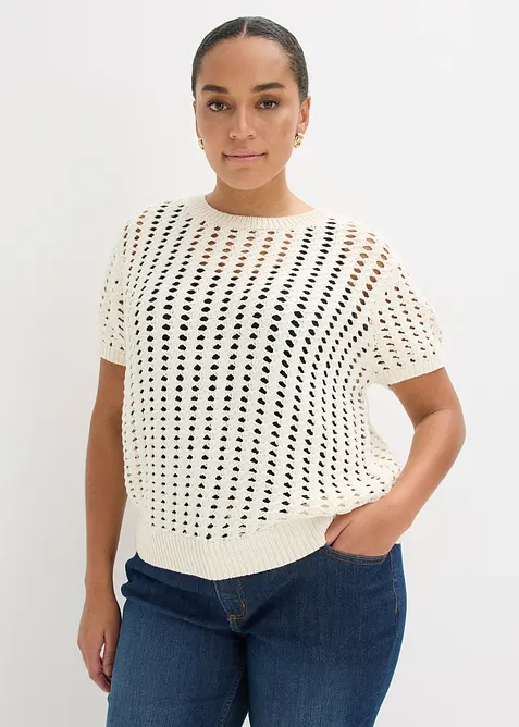 Maglia traforata a maniche corte in puro cotone, bonprix