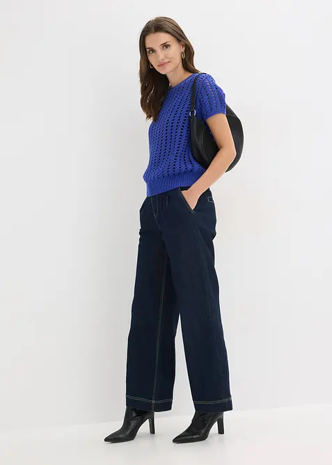 Maglia traforata a maniche corte in puro cotone, bonprix