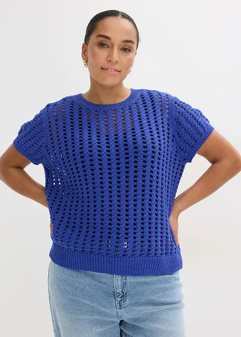 Maglia traforata a maniche corte in puro cotone, bonprix