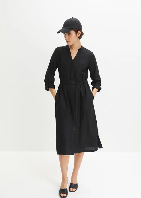 Abito con tasche in misto lino e viscosa, bonprix
