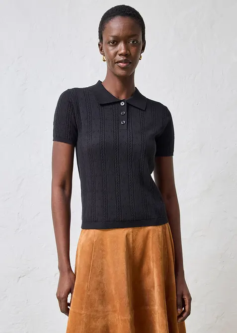 Maglia a maniche corte traforata in misto seta, bonprix