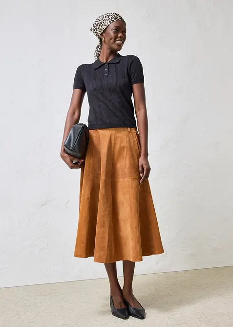 Maglia a maniche corte traforata in misto seta, bonprix