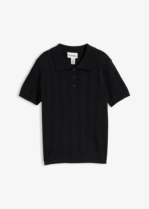 Maglia a maniche corte traforata in misto seta, bonprix