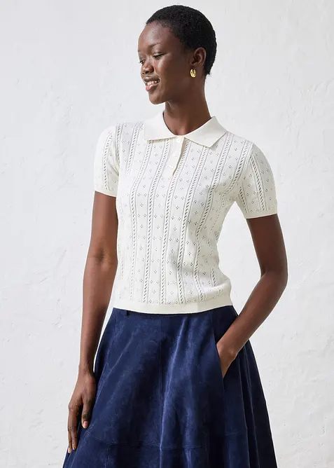 Maglia a maniche corte traforata in misto seta, bonprix