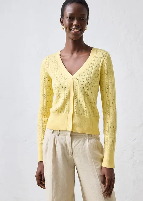 Cardigan traforato in misto seta, bonprix