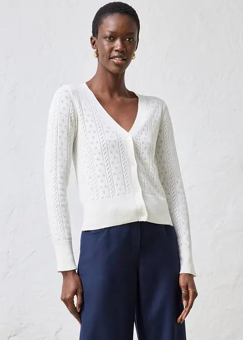 Cardigan traforato in misto seta, bonprix