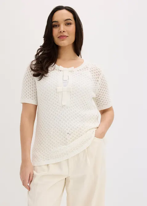 Maglione traforato in misto cotone, bonprix