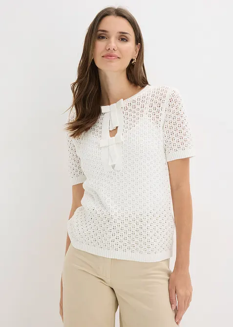 Maglione traforato in misto cotone, bonprix