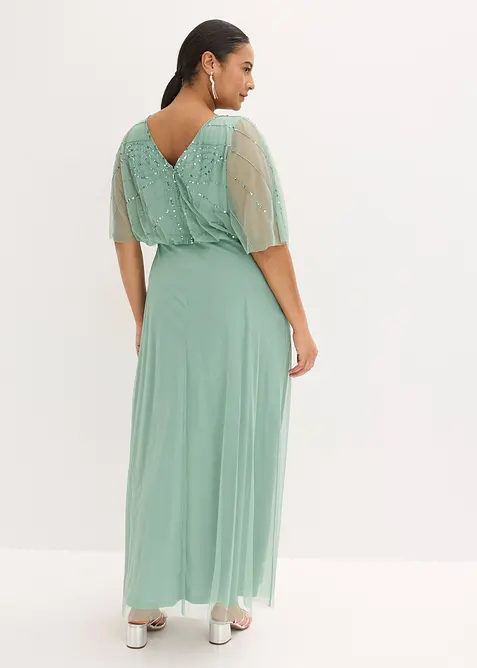 Abito lungo in tulle raffinato con paillettes, bonprix