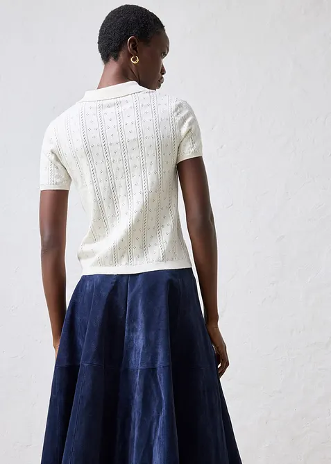 Maglia a maniche corte traforata in misto seta, bonprix