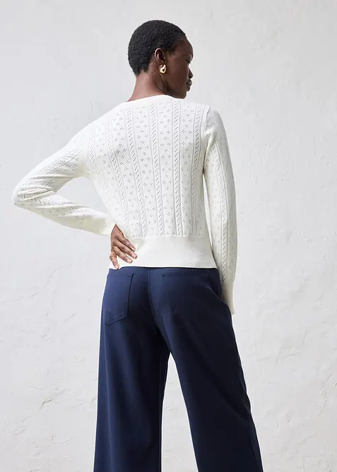 Cardigan traforato in misto seta, bonprix