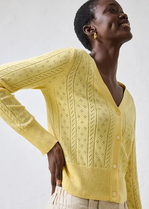 Cardigan traforato in misto seta, bonprix