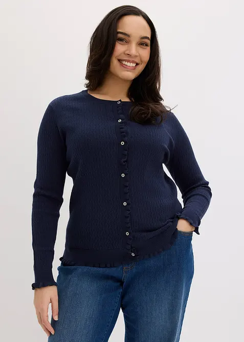 Cardigan traforato in misto cotone, bonprix