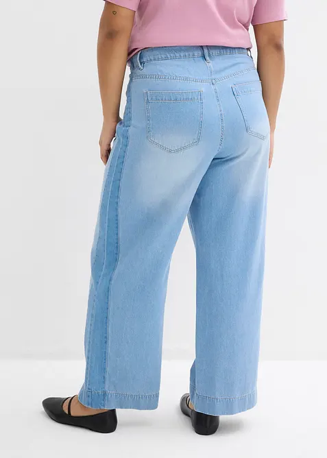 Jeans wide leg in cotone, vita alta, bonprix