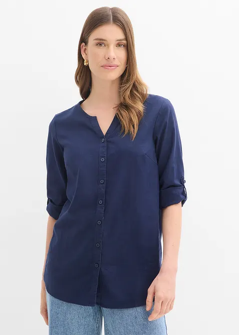 Blusa in misto lino con maniche a 3/4, bonprix