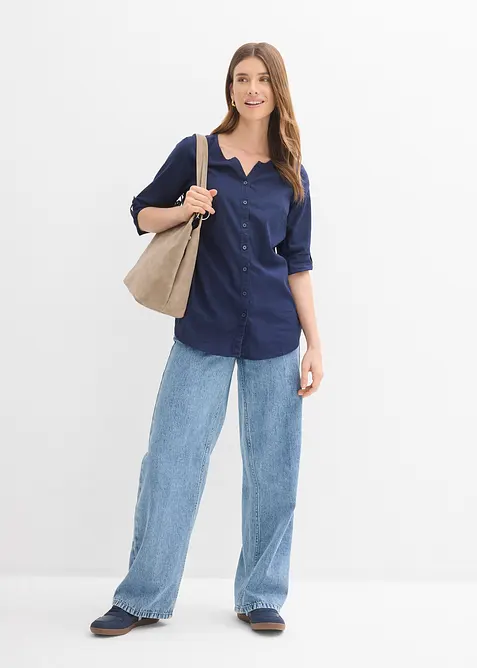Blusa in misto lino con maniche a 3/4, bonprix