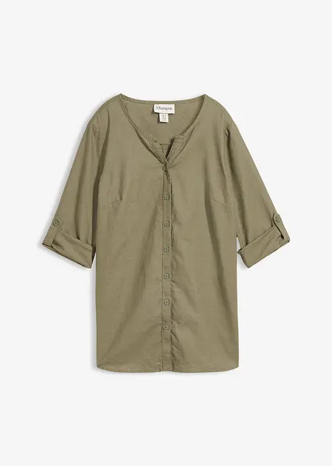 Blusa in misto lino con maniche a 3/4, bonprix