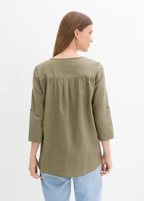 Blusa in misto lino con maniche a 3/4, bonprix