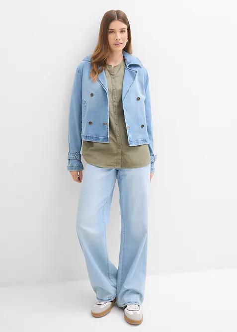 Blusa in misto lino con maniche a 3/4, bonprix