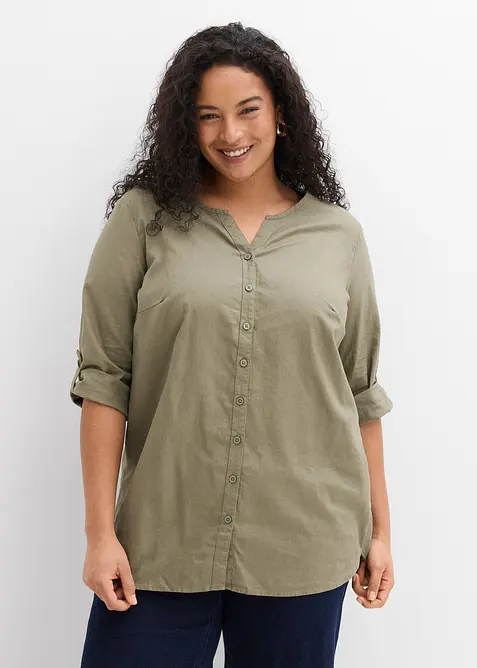 Blusa in misto lino con maniche a 3/4, bonprix