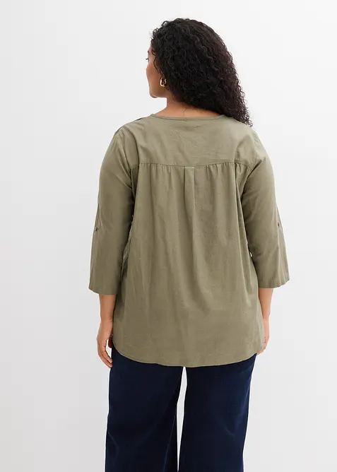 Blusa in misto lino con maniche a 3/4, bonprix
