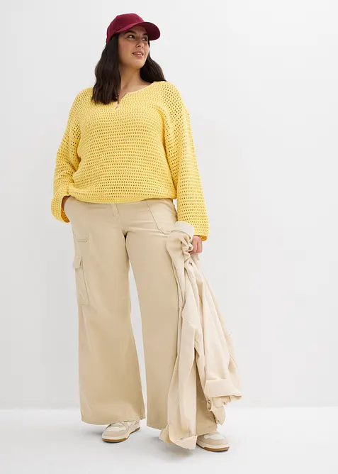 Maglione oversize traforato in puro cotone, bonprix