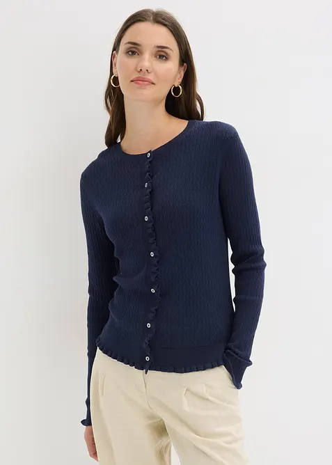 Cardigan traforato in misto cotone, bonprix