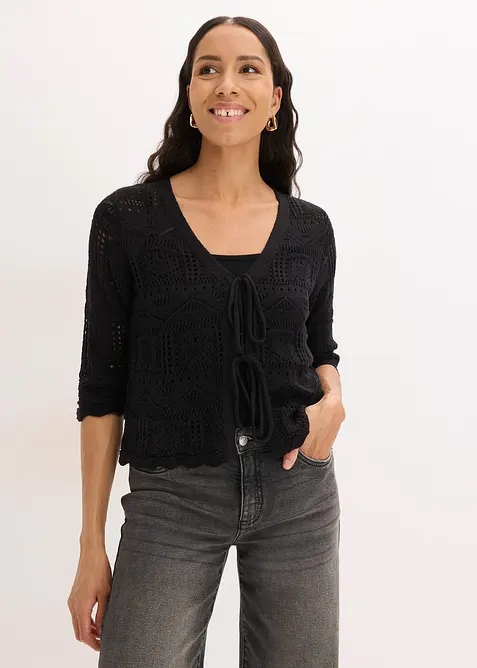 Cardigan traforato con laccetti da annodare, bonprix