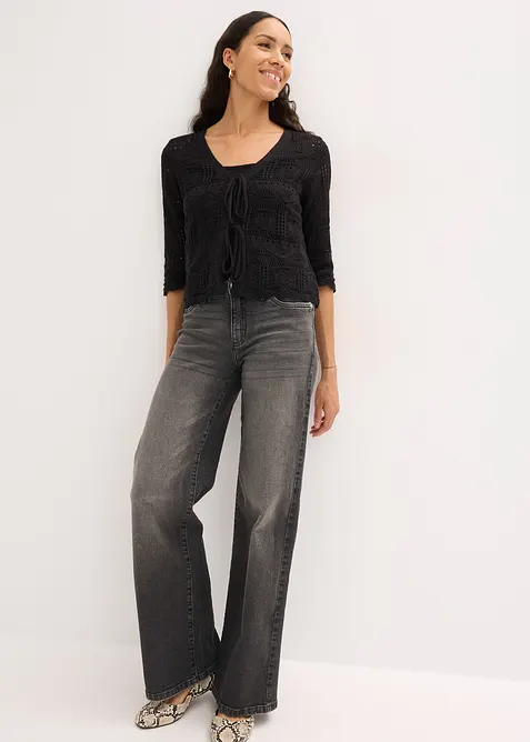 Cardigan traforato con laccetti da annodare, bonprix