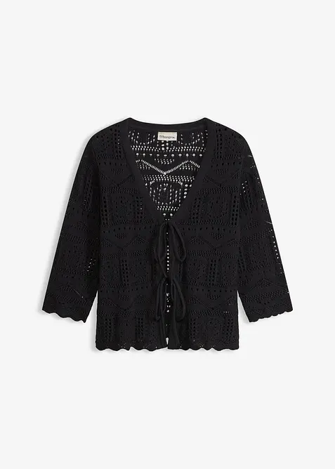Cardigan traforato con laccetti da annodare, bonprix