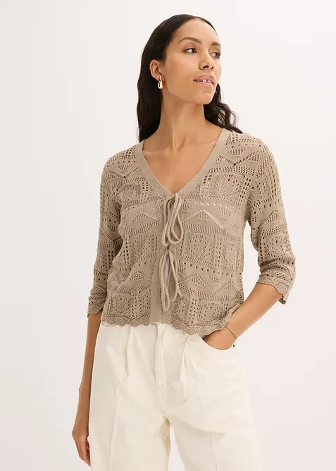 Cardigan traforato con laccetti da annodare, bonprix