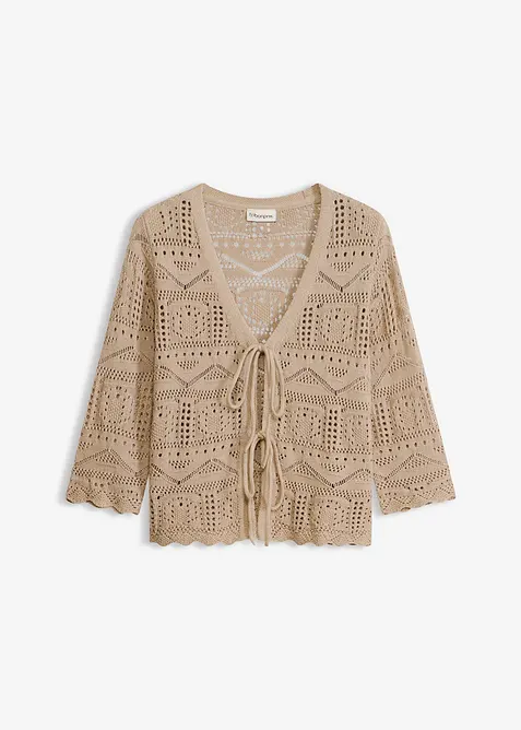 Cardigan traforato con laccetti da annodare, bonprix