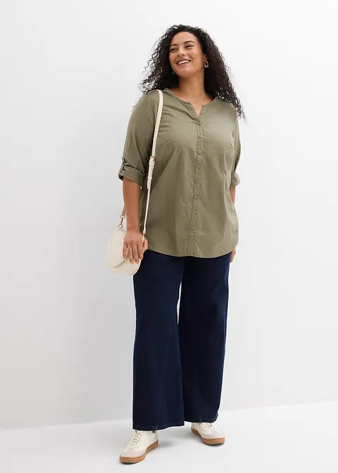 Blusa in misto lino con maniche a 3/4, bonprix