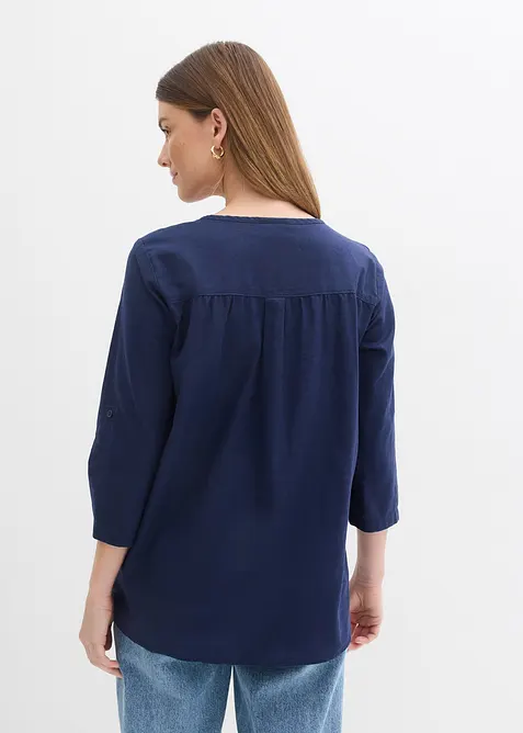 Blusa in misto lino con maniche a 3/4, bonprix