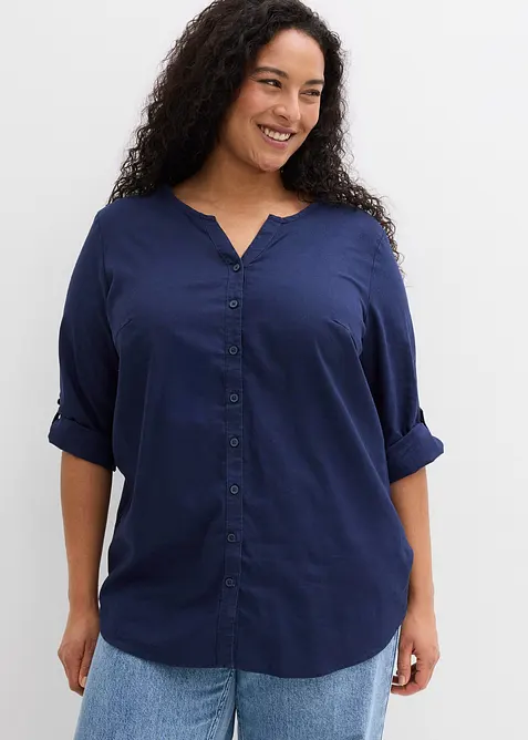 Blusa in misto lino con maniche a 3/4, bonprix