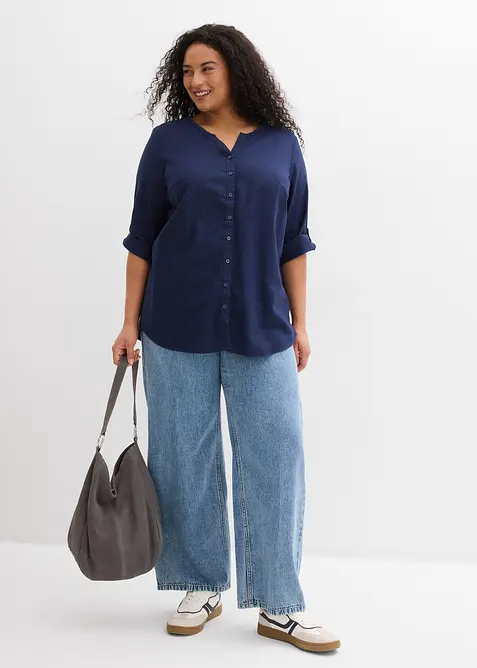 Blusa in misto lino con maniche a 3/4, bonprix