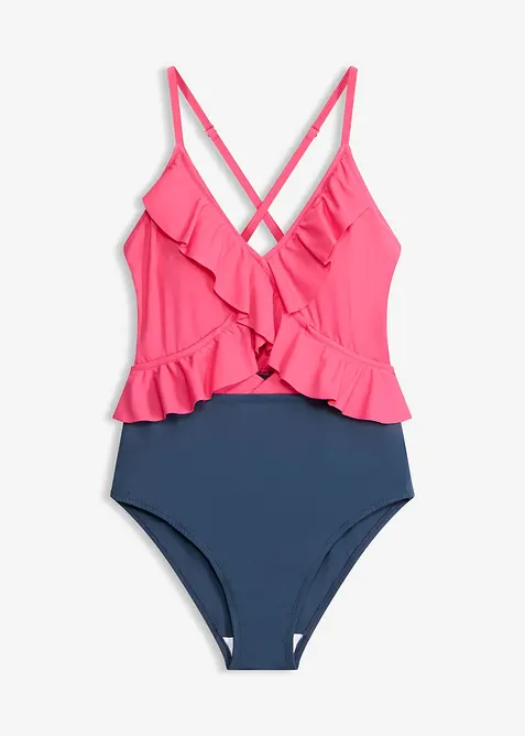 Costume intero con cut-out e volant, bonprix