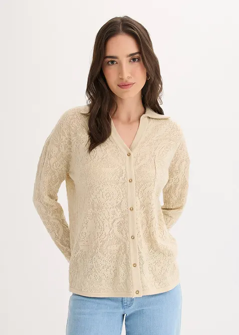 Cardigan in maglia traforata con filato glitterato, bonprix