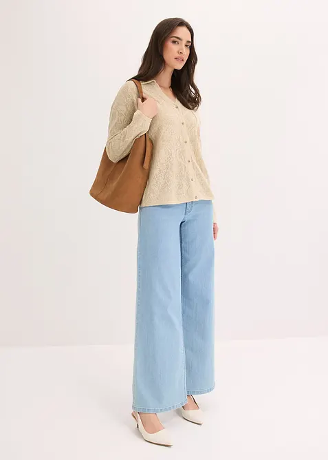 Cardigan in maglia traforata con filato glitterato, bonprix