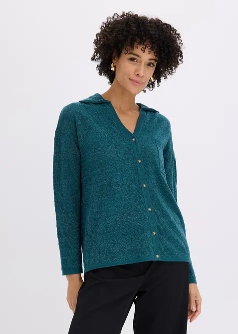 Cardigan in maglia traforata con filato glitterato, bonprix