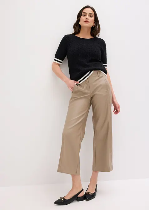 Maglione traforato a maniche corte con filato piumato, bonprix