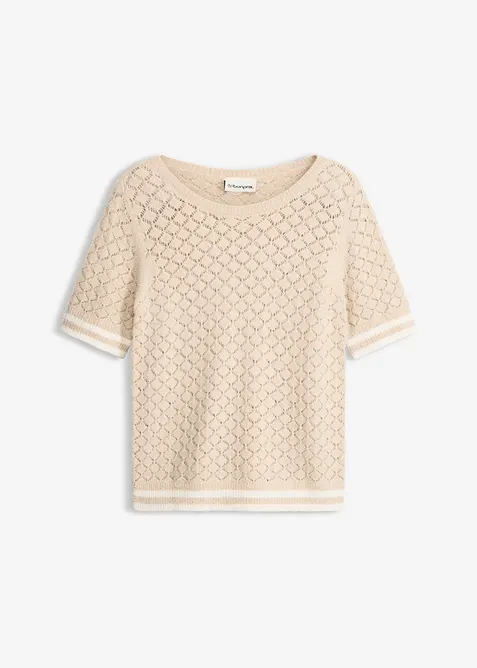 Maglione traforato a maniche corte con filato piumato, bonprix